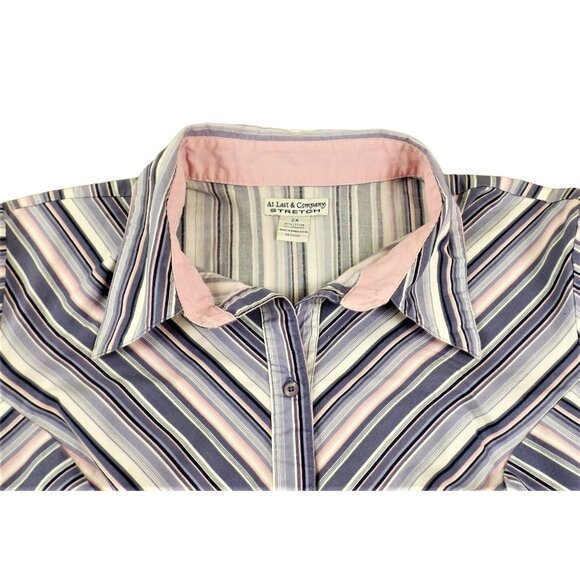Womens Button Down Pink Gray Blue Striped Blouse Wide Cuffs Size 2X JH1013 - Picture 3 of 5